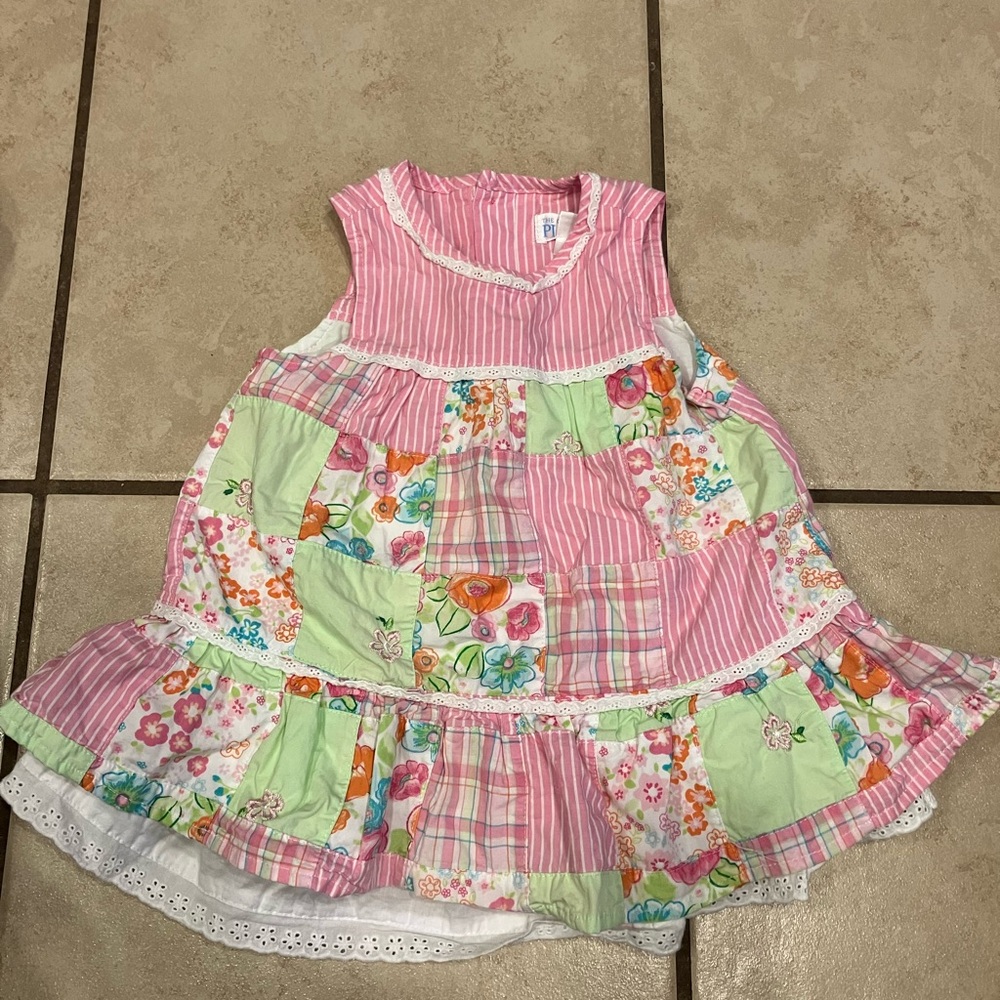 Children’s Place Baby Girl Patchwork Tiered Dress with Lace Trim